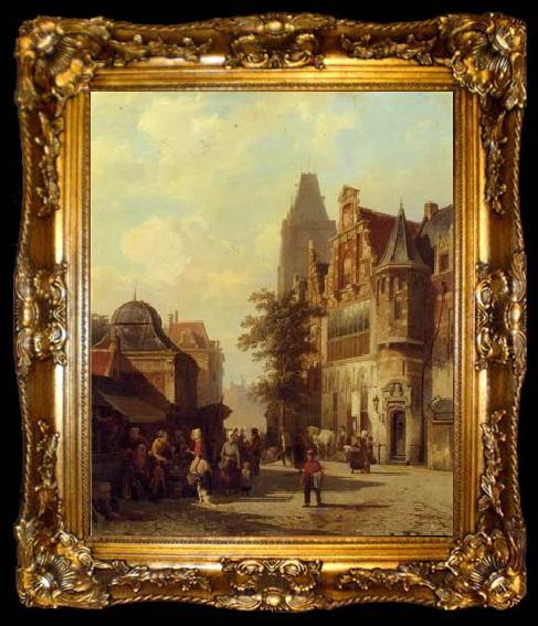 framed  unknow artist European city landscape, street landsacpe, construction, frontstore, building and architecture. 284, ta009-2